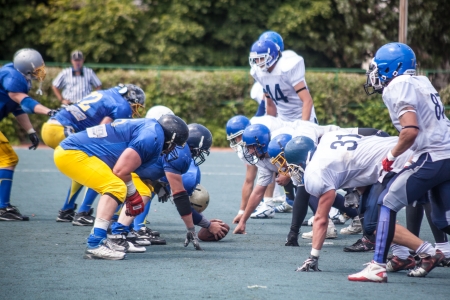 KHARKOV UKRAINE - 7 JULY 2013  American football match between the teams of Ukrainian  Atlanta  against the  Scythians   Rugby 7 july Ukraine のeditorial素材