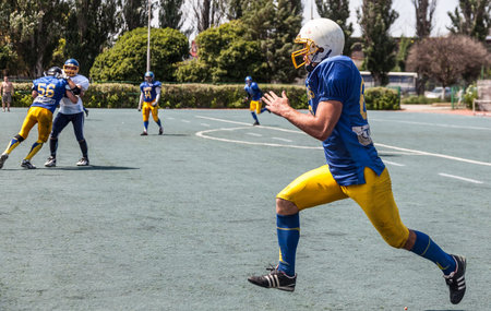 KHARKOV UKRAINE - 7 JULY 2013  American football match between the teams of Ukrainian  Atlanta ...