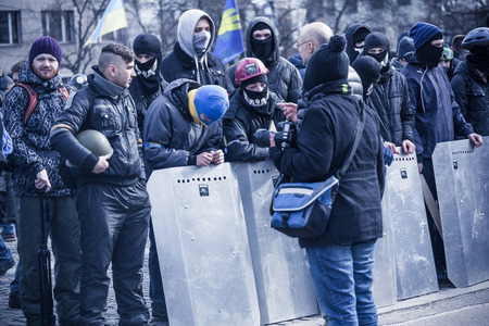 KHARKOV UKRAINE - 23 FEBRUARY 2014  evromaydan self-defense in Ukraine  February 23 Ukraine のeditorial素材