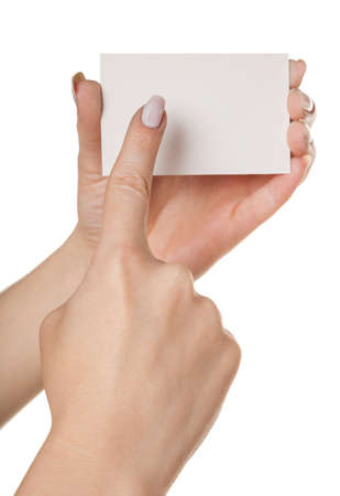 hand with business card, isolated white backgroundの写真素材