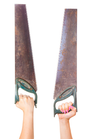 two saws, isolated white backgroundの写真素材