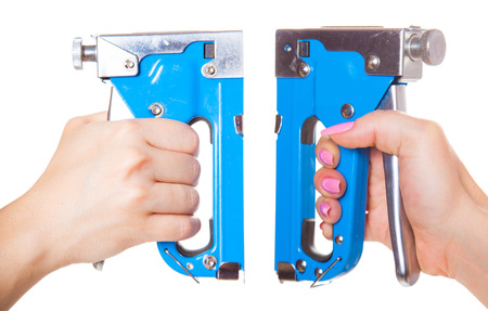 two stapler, isolated white backgroundの写真素材