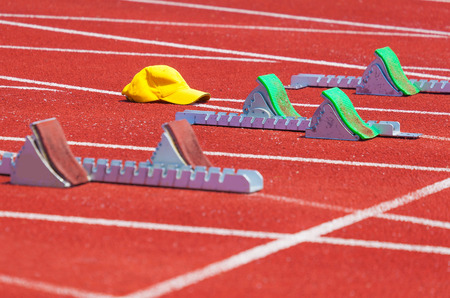 treadmill with blocks, sports backgroundの写真素材
