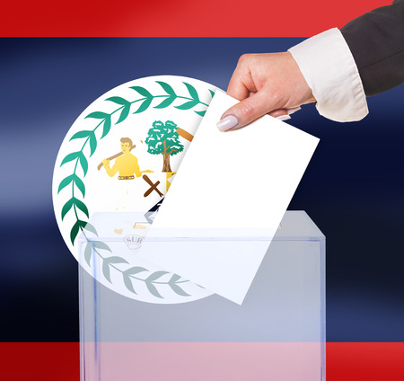 electoral vote by ballot, under the Belize flagの写真素材