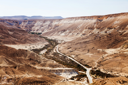 Negev desert landscape with road sunny dayの写真素材