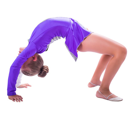 gymnast standing on the bridge isolated white backgroundの写真素材