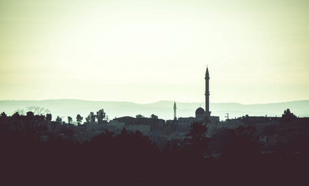 landscape Arab settlements with mosque in the eveningの写真素材