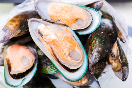 background of fresh, marine mussels in the shell