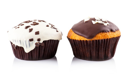 two cupcakes on a white background isolatedの写真素材