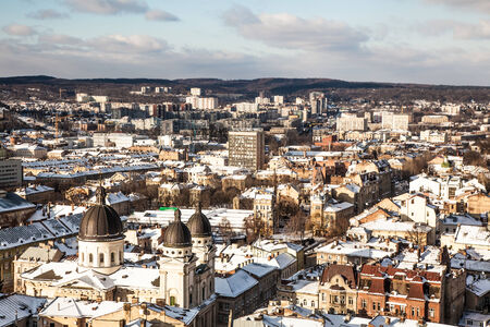 the historic center of the city of Lviv, top viewの写真素材