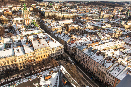 the historic center of the city of Lviv, top viewの写真素材