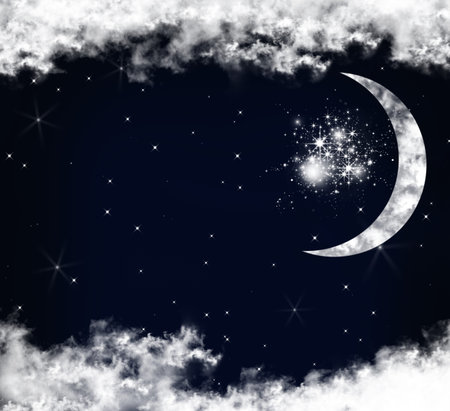 dark night sky with stars and moon
