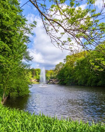 lake with fountain in the park of Sophiaの写真素材