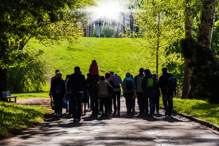 group of tourists walking on the park Sophia