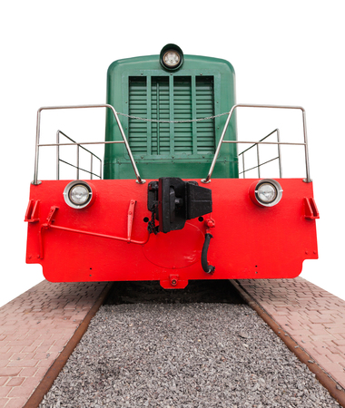 vintage train on a white background, front viewの写真素材