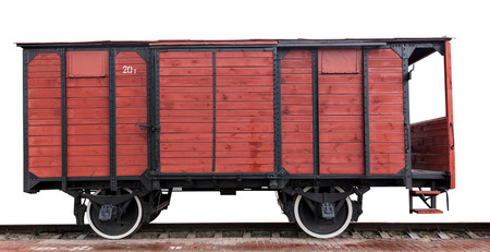 wooden wagon on a white background, side viewの写真素材