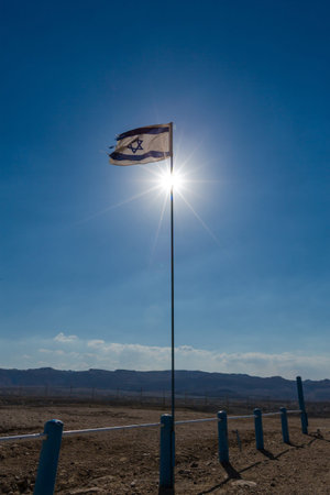 Flag of Israel on background blue skyの写真素材