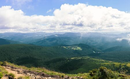 Tourist climb to the top of Hoverla in Carpathiansの写真素材