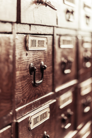 vintage wooden boxes for medications, pharmacy inventoryの写真素材