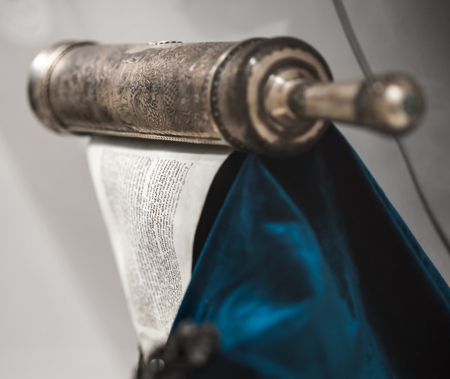 ancient sacred the unwrapped Torah scroll silverの写真素材