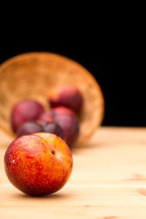 mature natural plums close-up on a dark backgroundの写真素材
