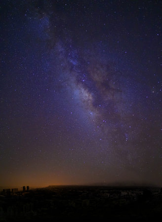 night landscape, starry skies and the city