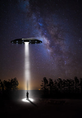 night landscape, the starry sky and UFOs