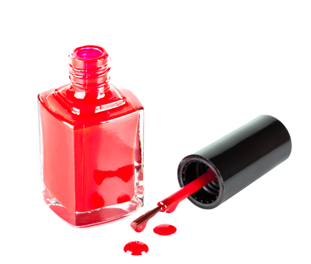 red nail polish closeup on white backgroundの写真素材