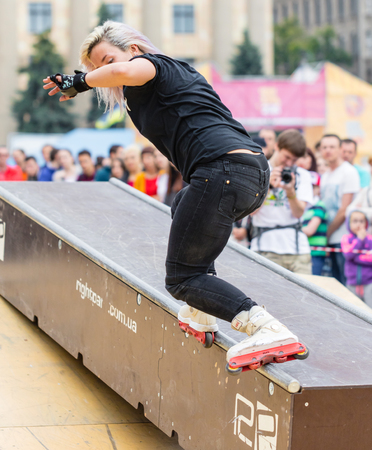 KHARKOV, UKRAINE - JUNE 11, 2016: Aggressive rollerblading competitionのeditorial素材