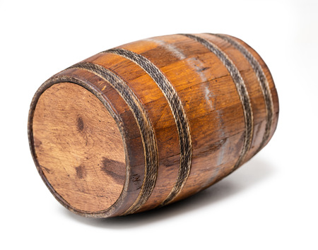 old wooden barrel isolated on white backgroundの写真素材