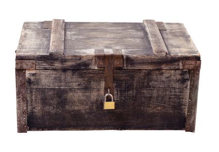 old wooden suitcase isolated on white backgroundの写真素材