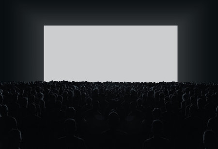 crowd of people before the screen, dark silhouettes