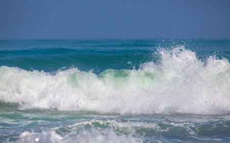 blue sea landscape, traveling wave with foam