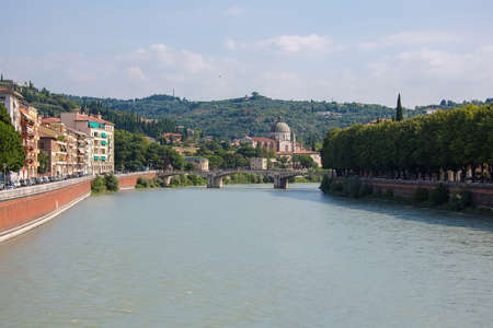 Embankment of river Adige in Verona, Italyの写真素材