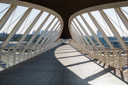contemporary architecture pedestrian bridge, the view from insideの写真素材