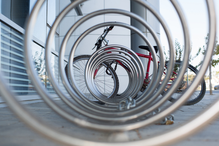the urban landscape parking space for bicyclesの写真素材