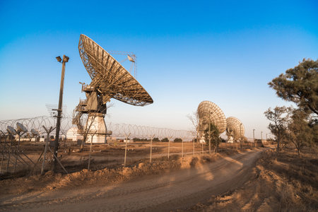 image of large parabolic satellite dish space technology receivers
