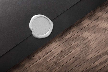 envelope with stamp on the wooden tableの写真素材