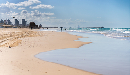 ASHDOD, ISRAEL - January 13, 2017: landscape coast of Mediterranean sea in the winterのeditorial素材