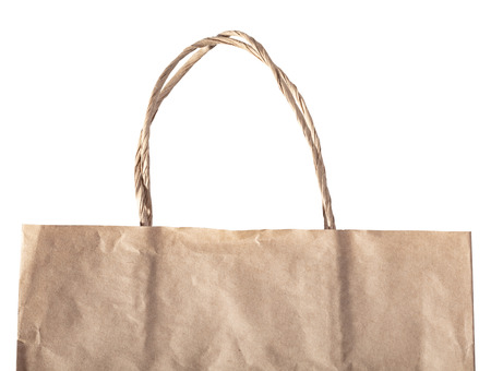 paper bag closeup on white isolated backgroundの写真素材