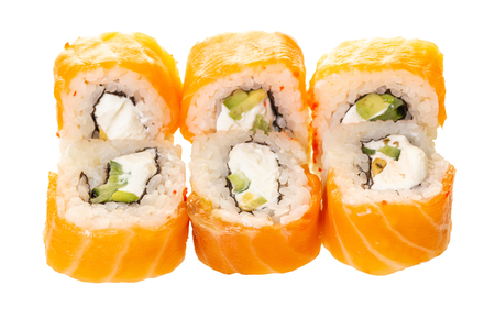 sushi roll set on white isolated backgroundの写真素材