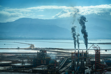 industrial landscape, chemical plant near the sea