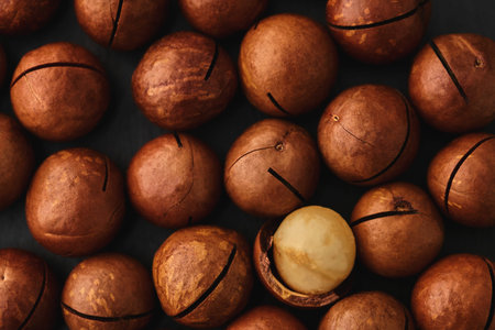 food background texture of macadam nuts closeup