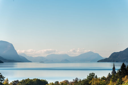 Norwegian landscape, view of the lake and mountains