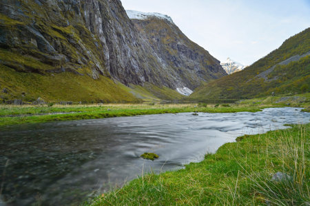 Norwegian landscape, view of the river and mountains