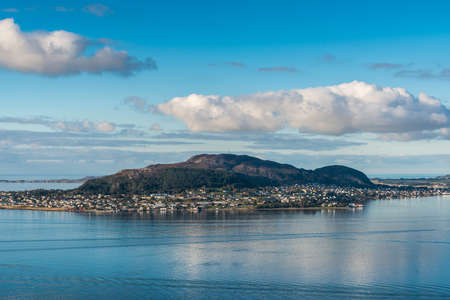 Norwegian beautiful landscape, houses in the mountainsの写真素材
