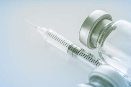 syringe and medicine bottle for injection, Influenza vaccine conceptの写真素材