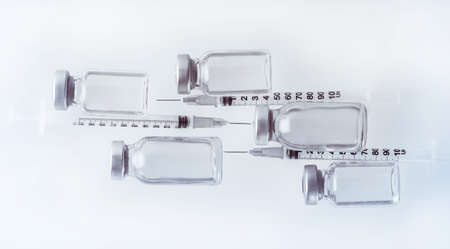 syringe and medicine bottle for injection, Influenza vaccine conceptの写真素材