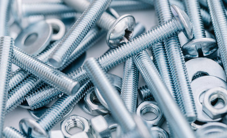 background of new bolts and nuts close-up