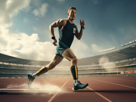 running male athlete with prosthetics, illustrationの素材